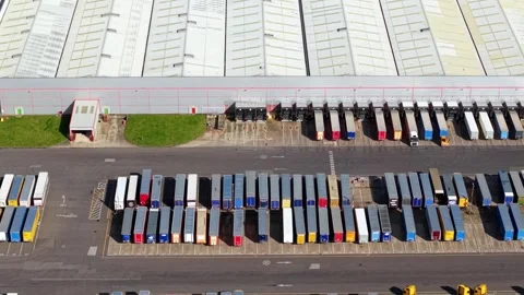 Aerial view of rows of trucks, United Kingdom. Stock Footage 331853251