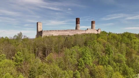 Aerial view of Royal Castle in Checiny, Poland Stock Footage 307556489