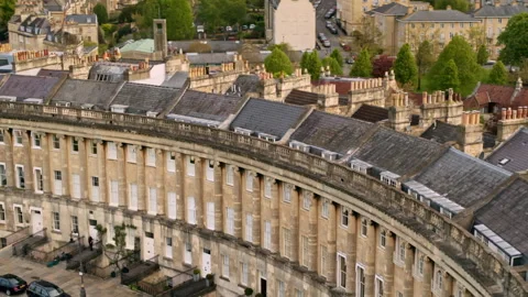 Aerial view of the Royal Crescent in Bath, England Video stock 336363976