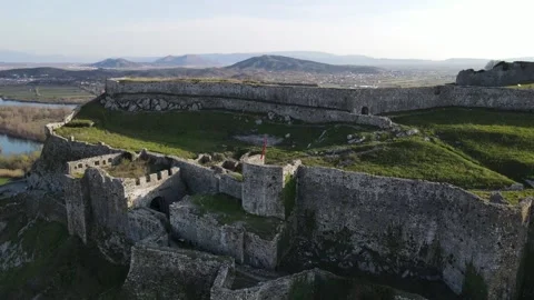 Aerial view of Rozafa Castle in Shkodra, Albania Stock Footage