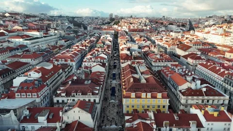 Aerial view of Rua Augusta pedestrian street in Lisbon with Portuguese pavement 動画素材 327672176
