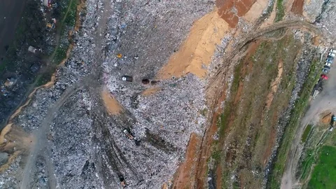 Aerial view of rubbish dump Stock Footage 74249617