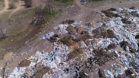 Aerial view of rubbish dump Stock Footage 74250918