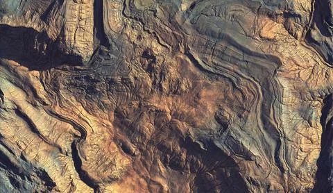 Aerial view of rugged cliffs. Alien top land. This is a 3d render illustratio Stock Illustration