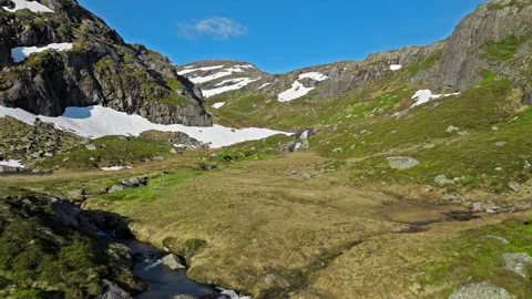 Aerial view of rugged cliffs near the Kjerag hiking route. Stock Footage 328129677