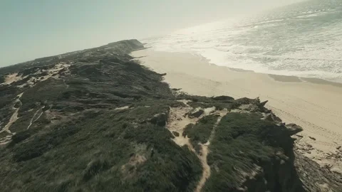 Aerial view of rugged coast and sandy beach Stock Footage 341822505