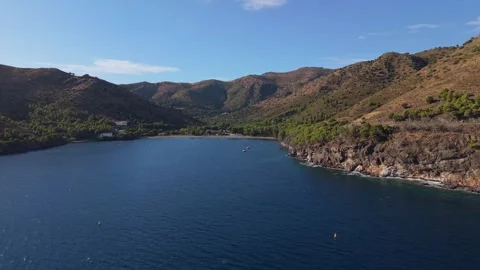 Aerial View of Rugged Coast at Cala Montjoi, Costa Brava, Spain Stock Footage 345764104