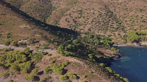 Aerial View of Rugged Coast at Cala Montjoi, Costa Brava, Spain Stock Footage 345778821