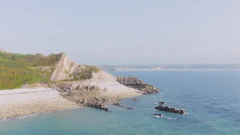 Aerial view of the rugged coastline at Cap dErquy, located in Erquy, Brittany Stock Footage 346675495