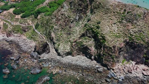 Aerial View of Rugged Eo Gio Coastline and Turquoise Water, Quy Nhon, Vietnam Stock Footage 322224158