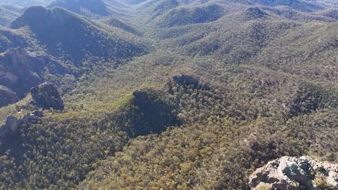 Aerial View of Rugged Mountain Range in Warrumbungle National Park Stock Footage 341838779