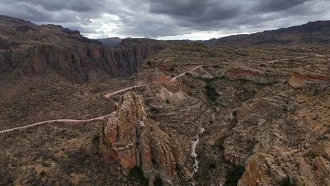 Aerial view of rugged mountains and desert along Apache Trail, United States. Stock Footage 312760020