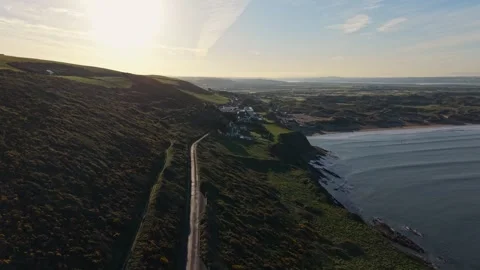 Aerial View of Rugged North Devon Coast Near Saunton Sands, England Stock Footage 333343644