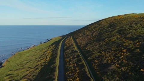 Aerial View of Rugged North Devon Coast Near Saunton Sands, England Stock Footage 333344088