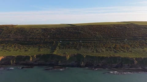 Aerial View of Rugged North Devon Coast Near Saunton Sands, England Stock Footage 333344447