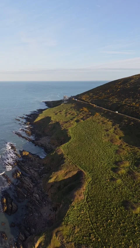 Aerial View of Rugged North Devon Coast Near Saunton Sands, England Stock Footage 333345307