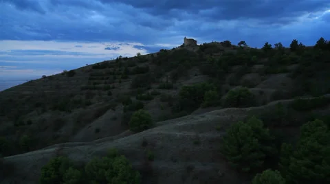 Aerial View: Ruins of the Choban-Kule fortress, Crimea Stock Footage 35846835