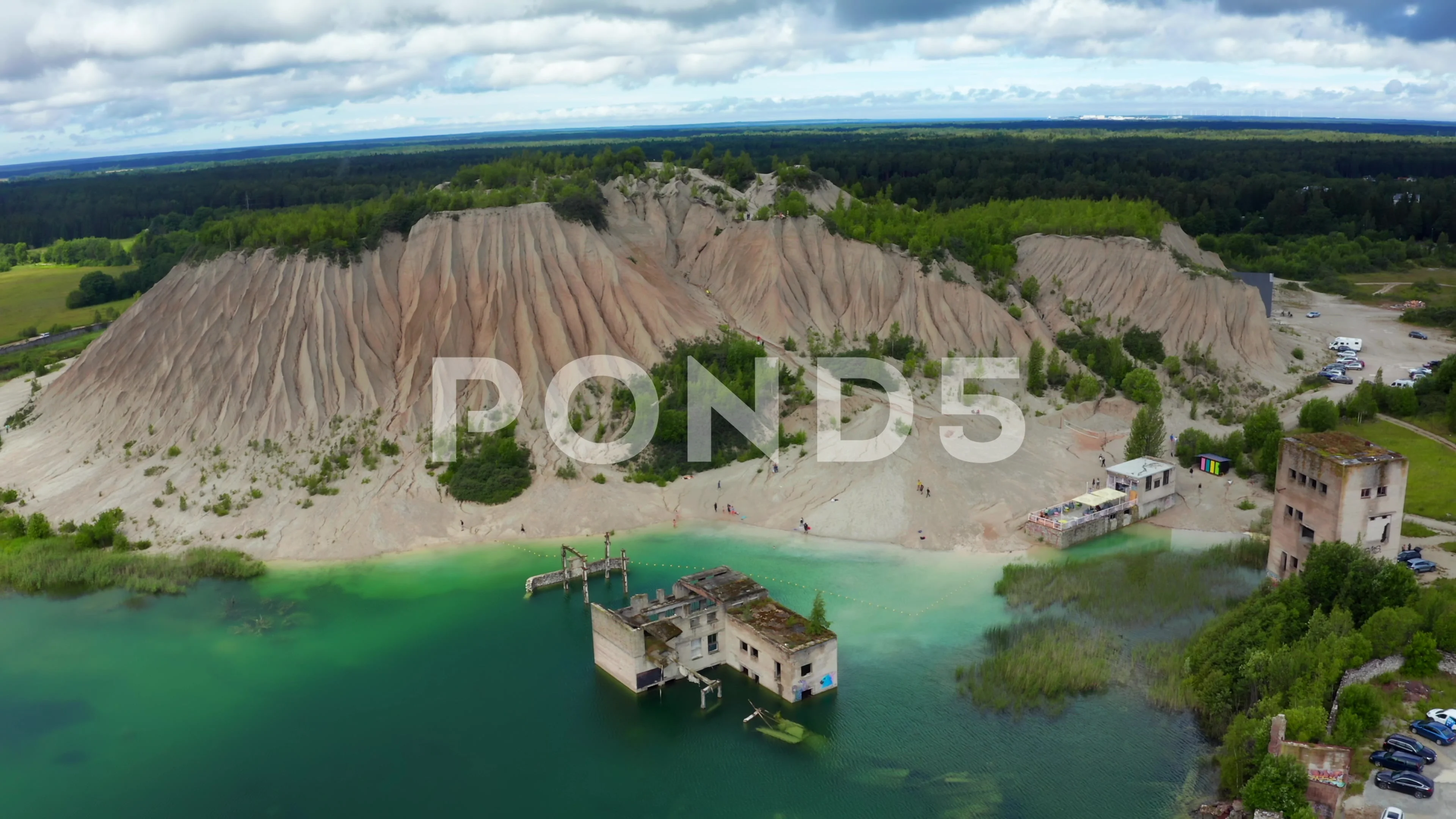 Aerial view of the Rummu abandoned priso... | Stock Video | Pond5