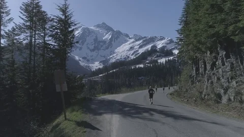 Aerial View of Runners on Mount Baker Highway, flat color profile Stock-Footage 81844776