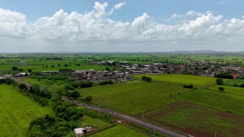 Aerial View of Rural Development and Landscape in Gujarat, India 03 Stock Footage 346115277