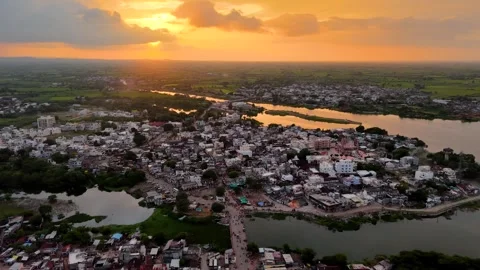 Aerial View of Rural Development and Landscape in Gujarat, India 02 Stock Footage 346115302