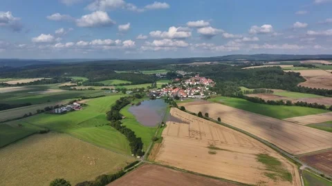 Aerial view of rural fields and castle, Germany. Stock Footage 293324302