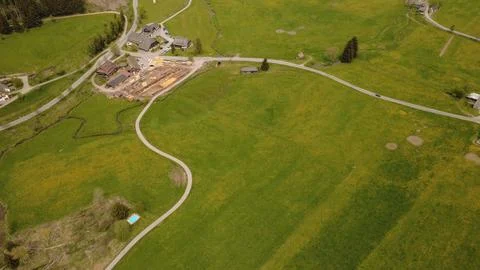Aerial View of Rural Fields Forest and Country Roads Stock Photos