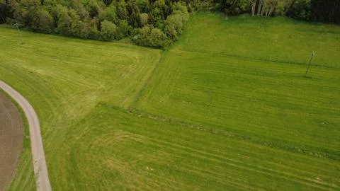 Aerial View of Rural Fields Forest and Country Roads Stock Photos