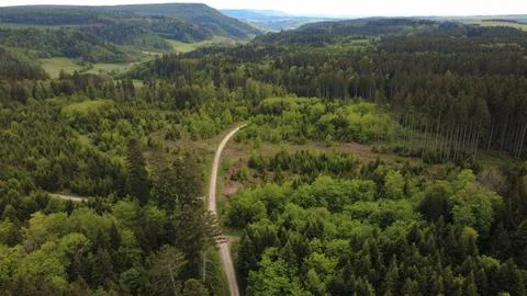 Aerial View of Rural Fields Forest and Country Roads Stock Photos