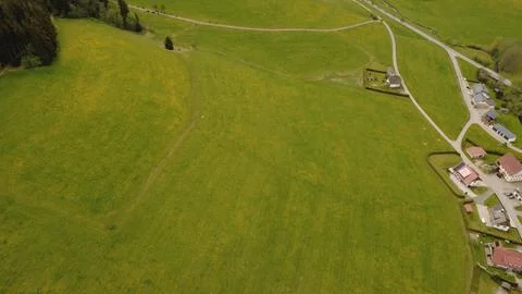 Aerial View of Rural Fields Forest and Country Roads Stock Photos
