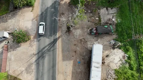 Aerial View of Rural Intersection and Vehicles Stock Footage 347177865
