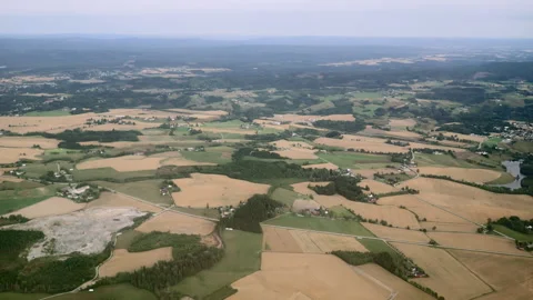 Aerial view on rural landscape with fields and rivers from cloud level Video stock 277650082