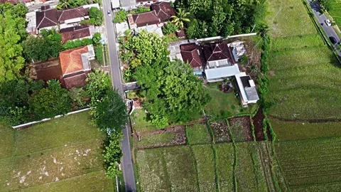 Aerial View of Rural Landscape with Fields and Houses Stock Footage 281152260