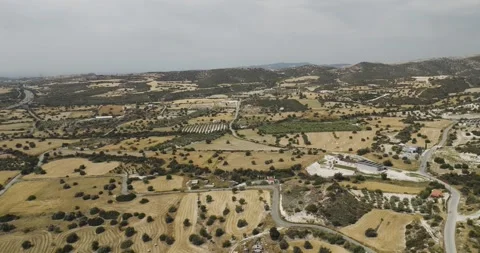 Aerial view of rural landscape with fields and hills, Cyprus. Stock Footage 312838210