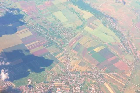 Aerial view of rural landscape with patchwork fields Stock Photos