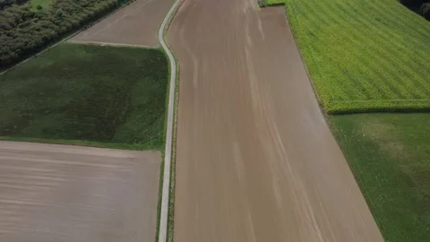 Aerial View of Rural Road Between Agricultural Fields Stock Footage 344770016