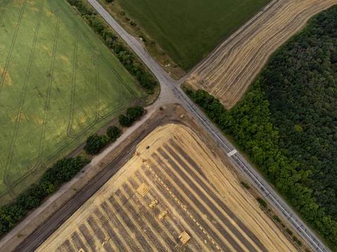 Aerial View of Rural Road Intersection in Fields Stock Photos