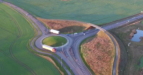 Aerial view of rural roundabout Stock Footage 147387499