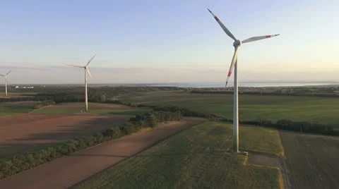 Aerial view of rural windpark Stock Footage