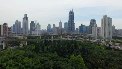 Aerial View of Rush Hour Traffic on Multiple Highways and Flyovers Stock Footage 87296421