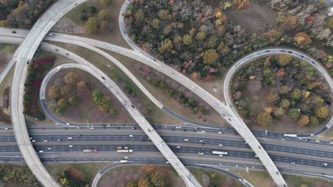 Aerial View Of Rush Hour Traffic In A Major City Stock Footage 258806031
