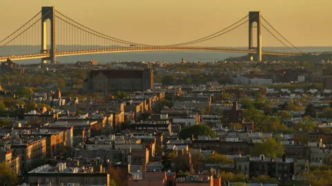 Aerial view of rush hour traffic on Brooklyn's Belt Parkway Stock Footage 308486533