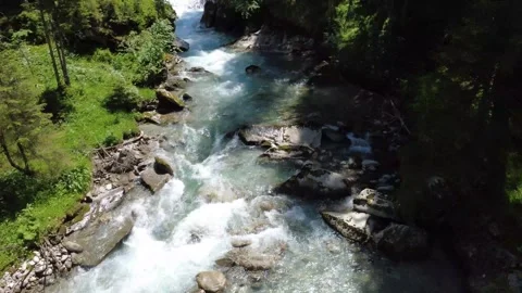Aerial View of a Rushing Alpine River in the Scenic Salzachgeier Mountains,.. Stock Footage 338387140