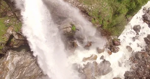 Aerial View of Rushing Waterfall Stock Footage 81006288