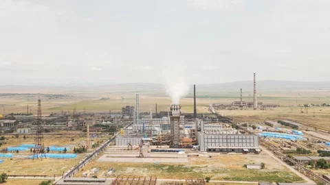 Aerial view of Rustavi industrial complex with factories, chimneys, warehou.. Stock Footage 312452243