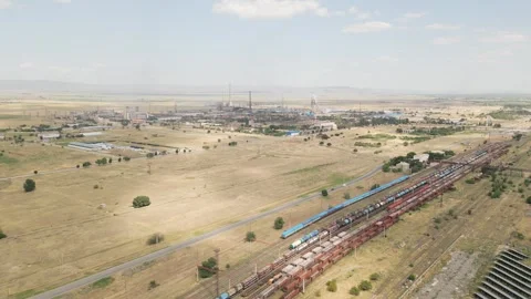 Aerial view of Rustavi industrial complex with factories, chimneys, warehou.. Stock Footage 312495273