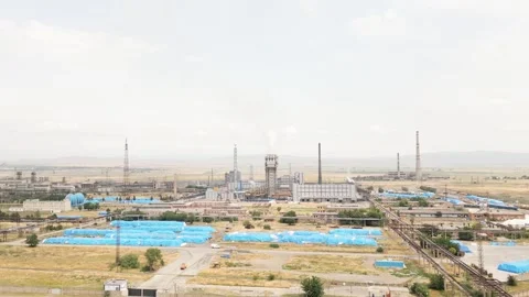 Aerial view of Rustavi industrial complex with factories, chimneys, warehou.. Stock Footage 328875750