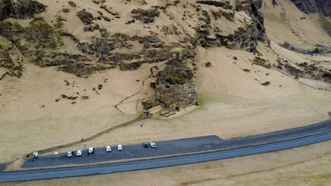 Aerial View of Rutshellir Cave with Trail and Flying Seagulls – Iceland 動画素材 305873613
