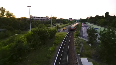 Aerial view of S-Bahn in Berlin, Tegel. Drone Footage in 4K Video stock 247397471