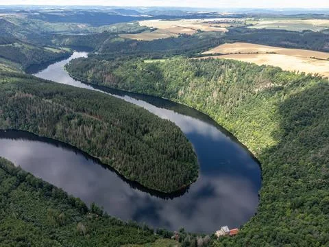 Aerial View of the Saale Loop in Thuringia Germany Landscape. Foto stock